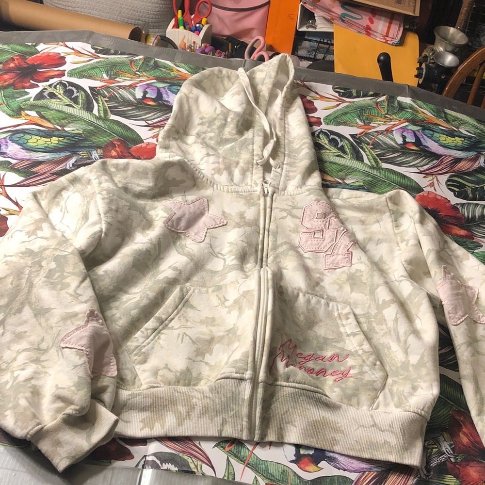 Megan Moroney Camo Zip-Up Hoodie with Pink Accents